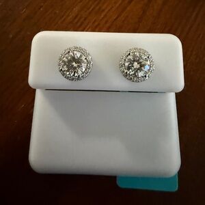 NWT 1.42 cttw Round Halo Moissanite Stud Earrings  Screw Back